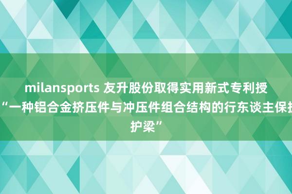 milansports 友升股份取得实用新式专利授权：“一种铝合金挤压件与冲压件组合结构的行东谈主保护梁”