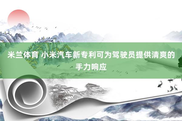 米兰体育 小米汽车新专利可为驾驶员提供清爽的手力响应